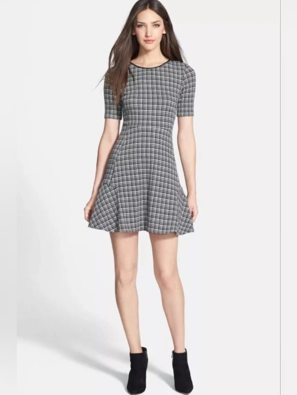 Theory 'Nikay' Houndstooth Woven A-Line Dress black & white size 10 mod retro